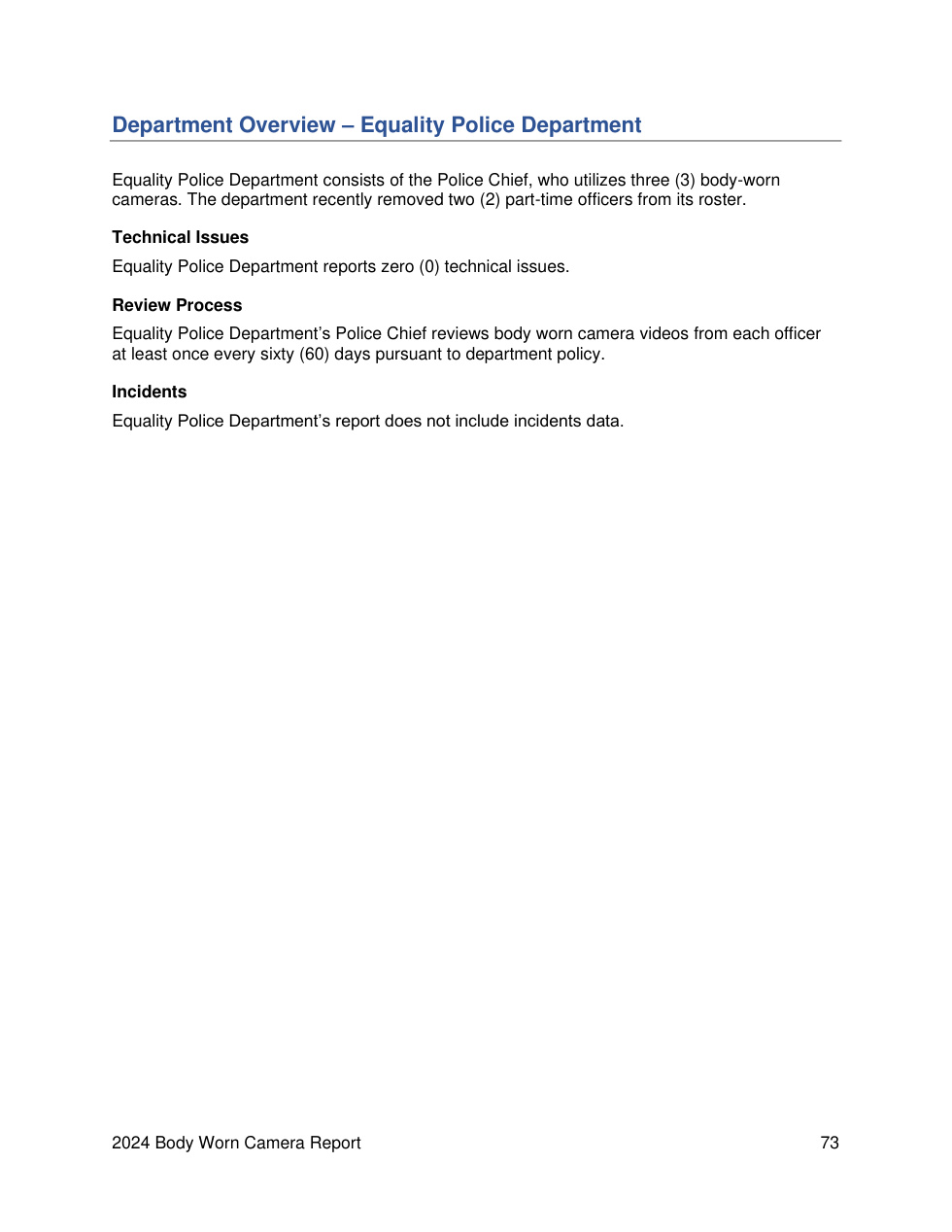 Equality Police Department body-worn-camera report page, Gallatin County official agency record context