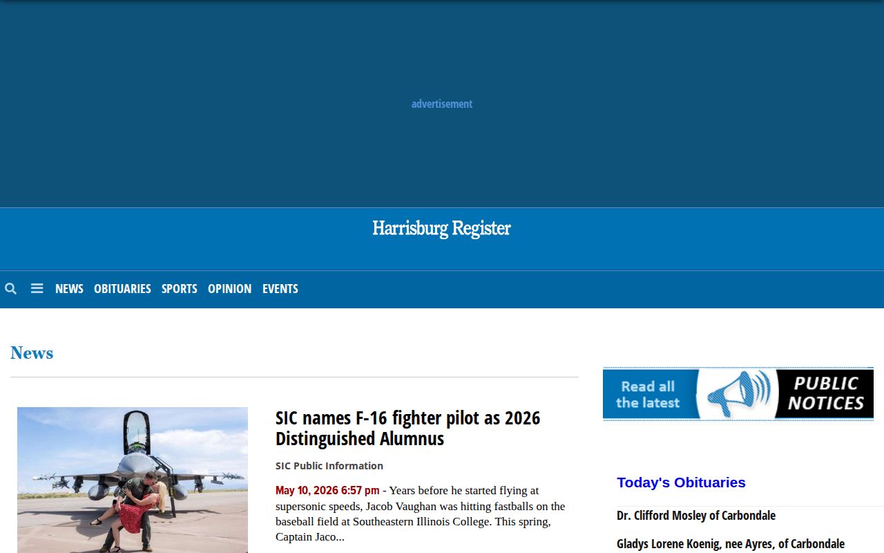Daily Register news landing page used for Gallatin County local reporting context