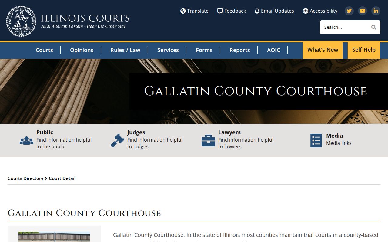 Illinois Courts directory for Gallatin County courthouse and post-booking court records