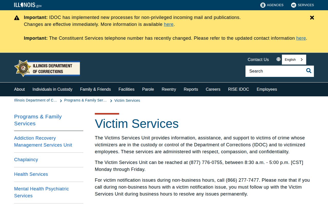 Illinois VINE custody notification information for Gallatin County release and transfer questions