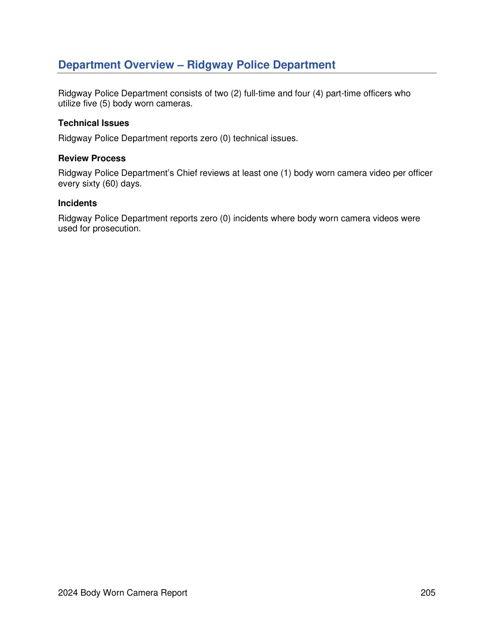 Gallatin County Ridgway Police Department entry in the Illinois 2024 body-worn-camera report